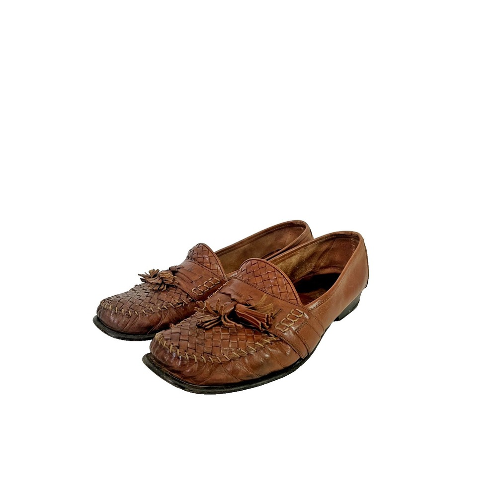 Vintage COLE HAAN Loafer Shoes Womens Size 8.5 Brown Woven Leather Tassel Italy